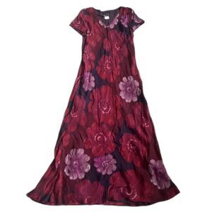 Benjamin A. Dress Womens 12 1990’s Vintage Maxi Floral Maroon Lined Y2K Silky